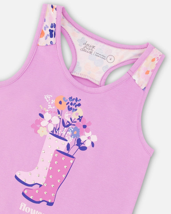 Organic Cotton Tank Top With Print Lavender - F30I71_515