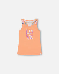 Organic Cotton Tank Top With Print Salmon Orange - F30I71_832