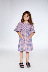 Button Front Dress With Pockets Plaid Pink And Blue - F30I92_082