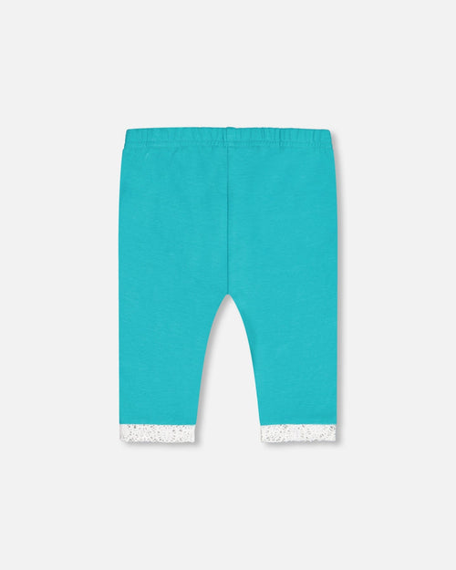 Organic Cotton Short Leggings With Crochet Trim Turquoise - F30J60_392
