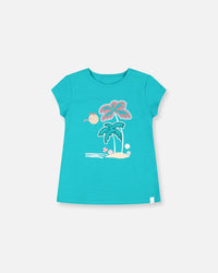 Organic Cotton Tee With Print Turquoise - F30J70_392