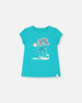 Organic Cotton Tee With Print Turquoise - F30J70_392