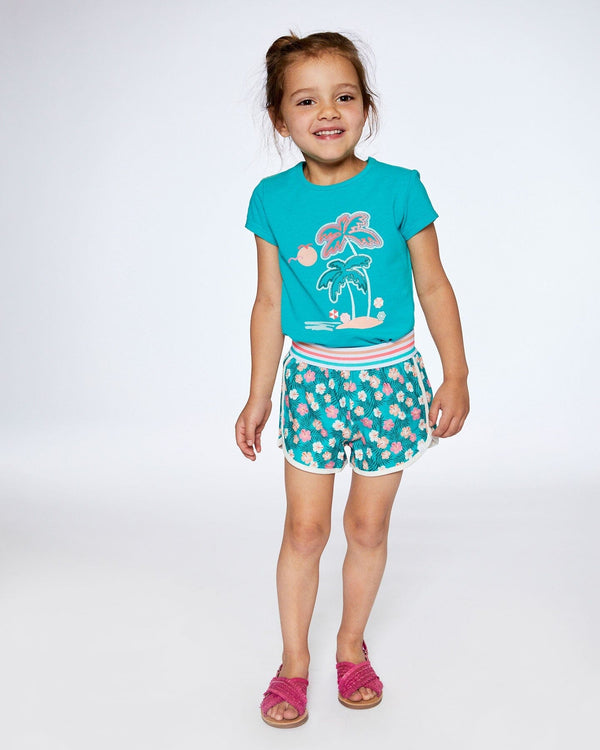 Organic Cotton Tee With Print Turquoise - F30J70_392