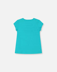 Organic Cotton Tee With Print Turquoise - F30J70_392