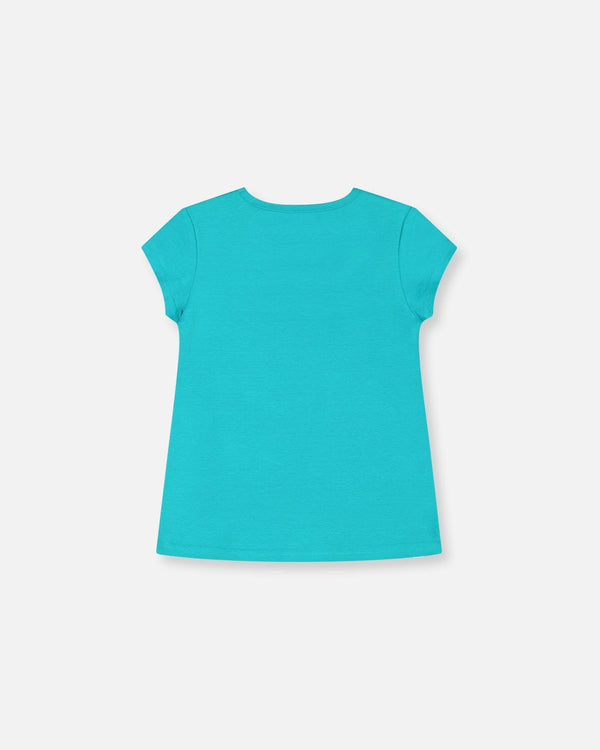 Organic Cotton Tee With Print Turquoise - F30J70_392