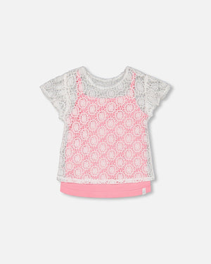 Crochet Top With Contrast Tank Pink - F30J71_100