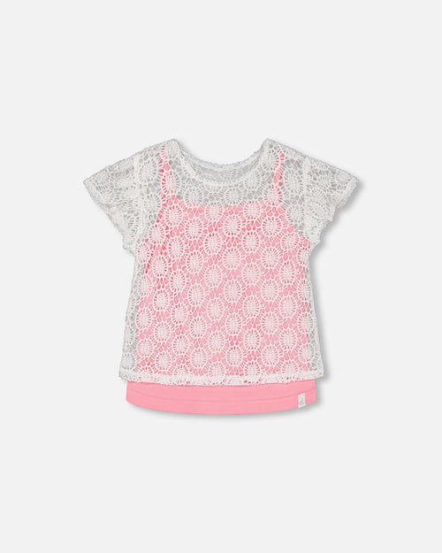 Crochet Top With Contrast Tank Pink - F30J71_100