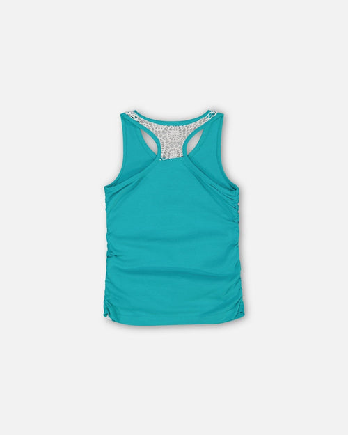 Organic Cotton Gathered Tank Top Turquoise - F30J72_392