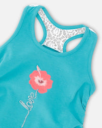 Organic Cotton Gathered Tank Top Turquoise - F30J72_392