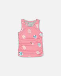 Organic Cotton Gathered Tank Top Bubble Gum Pink - F30J72_680