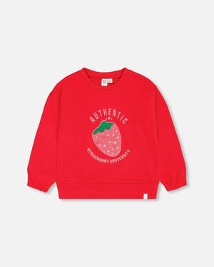 French Terry Sweatshirt With Strawberry Applique True Red - F30K30_732