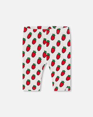 Organic Cotton Short Leggings White Printed Pop Strawberry - F30K61_091