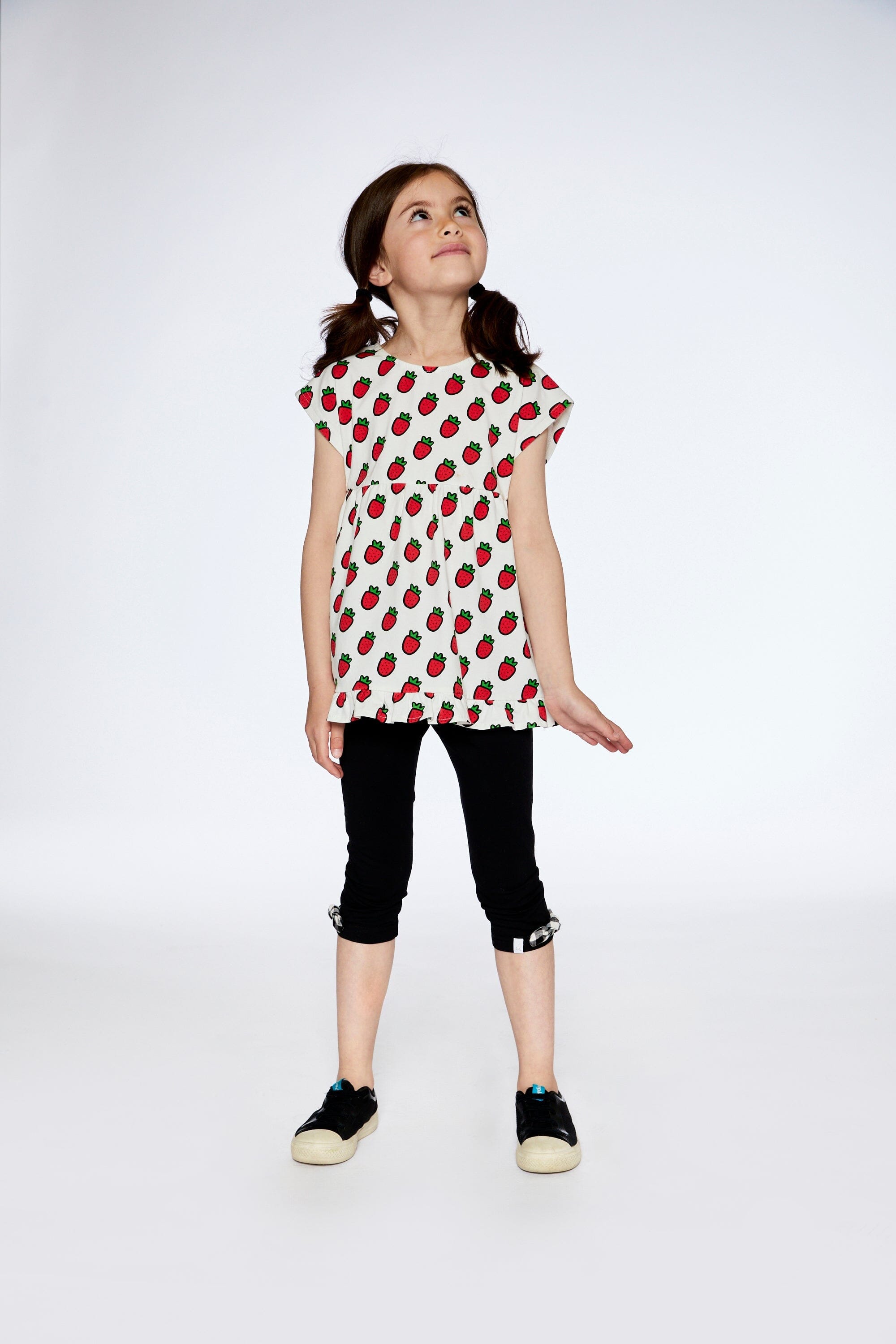 Organic Cotton Long Top With Frill White Printed Pop Strawberry - F30K76_091