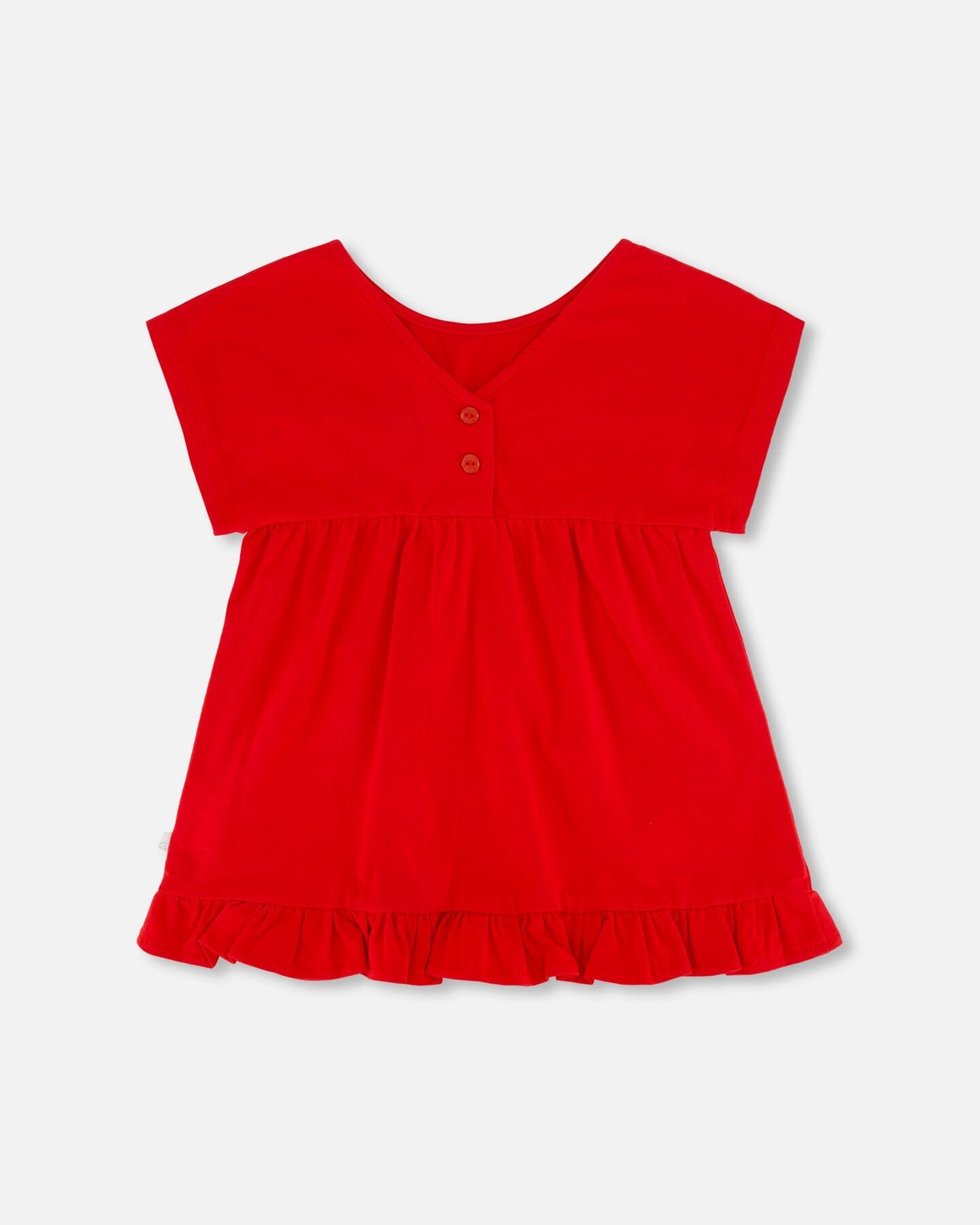 Organic Cotton Long Top With Frill True Red - F30K76_732