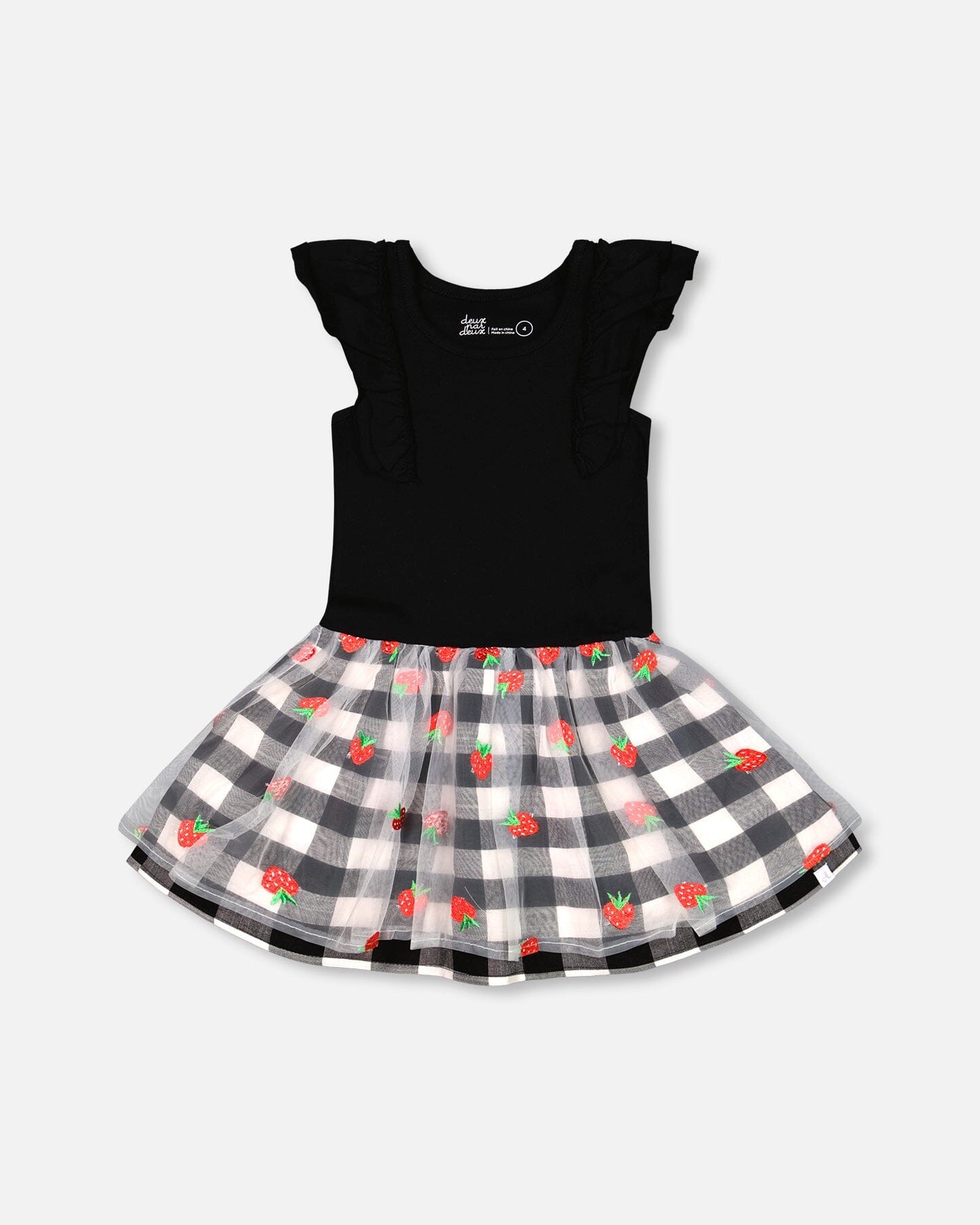 Bi-Material Dress With Mesh And Vichy Skirt - F30K87_999