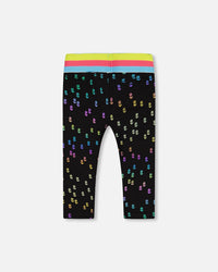 Capri Legging Black With Colored Metallic Flower Print - F30L61_040