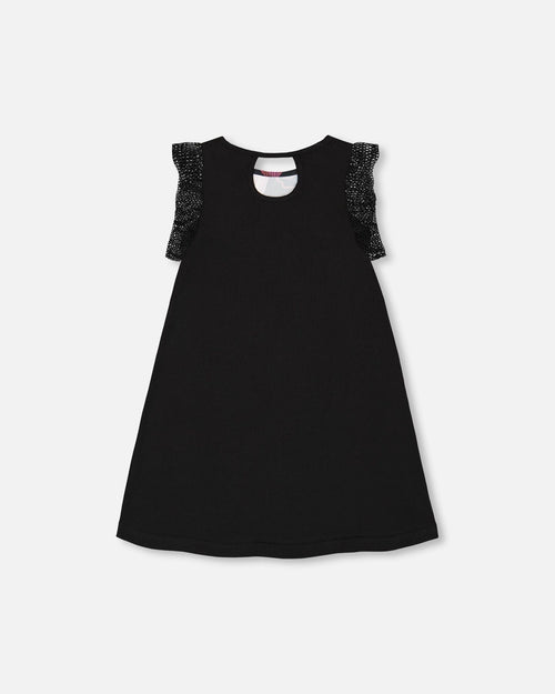 Printed Dress With Mesh Sleeves Black - F30L90_999