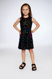 Black Printed Dress With Mesh Flower Pockets - F30L91_040