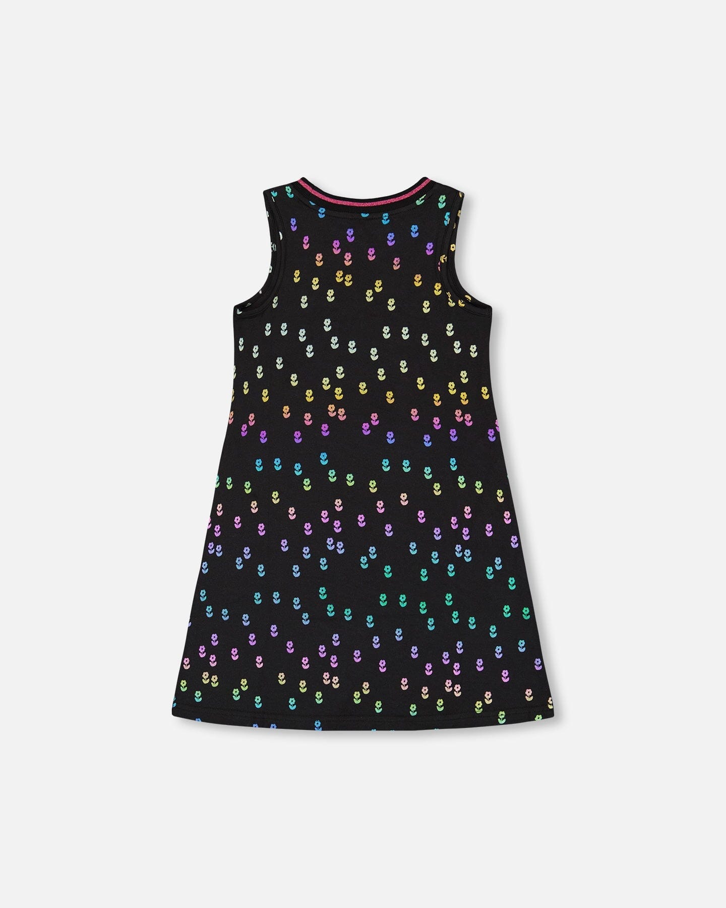 Black Printed Dress With Mesh Flower Pockets - F30L91_040