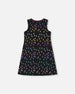 Black Printed Dress With Mesh Flower Pockets - F30L91_040