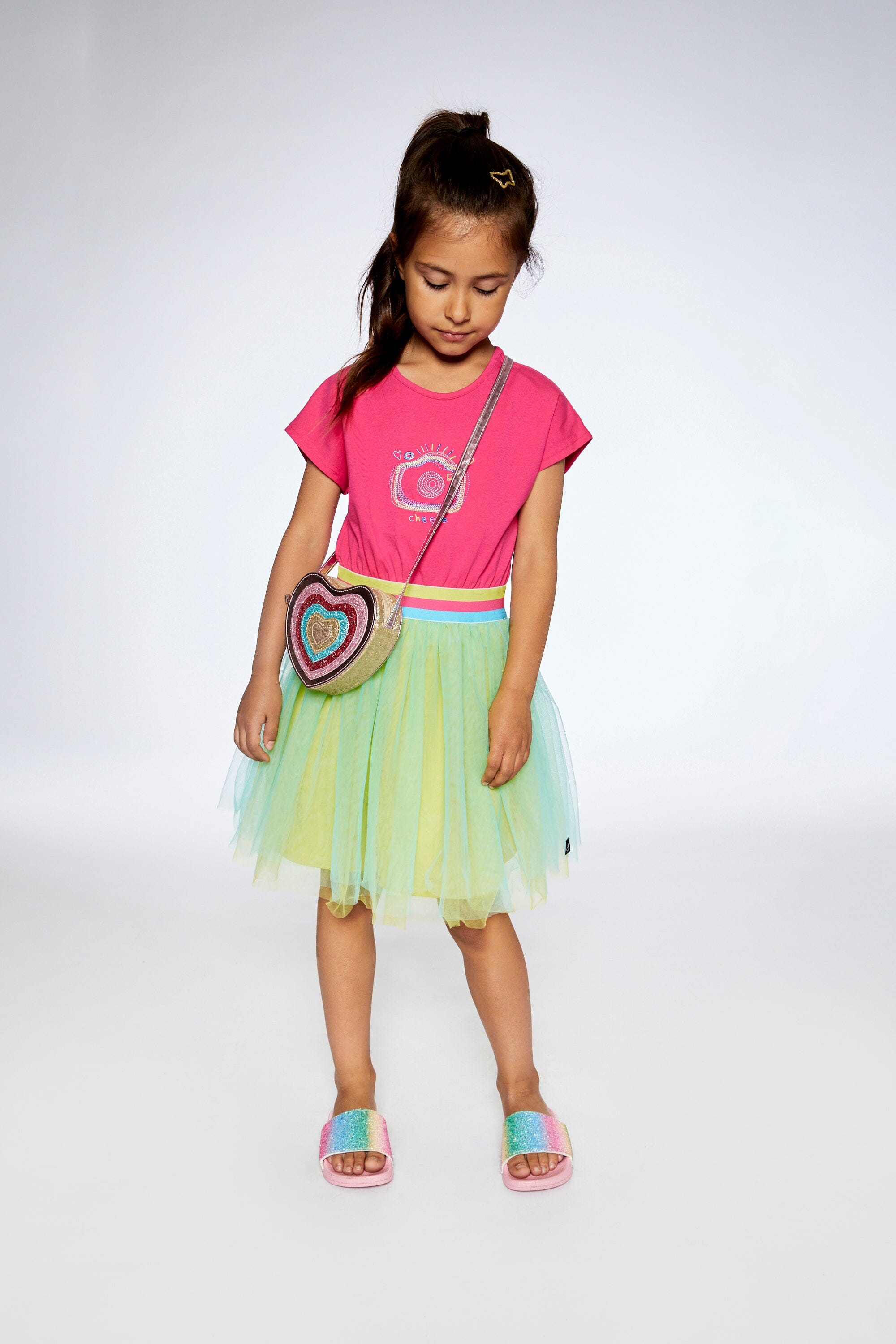 Bi-Material Dress With Mesh Skirt Fuchsia Pink - F30L92_652