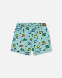 Mid-Thigh Boardshort Printed Beach Caravan - F30NB41_054