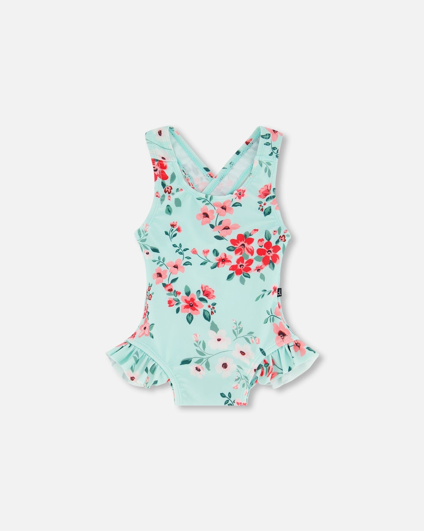 One Piece Swimsuit Light Blue Flower Print - F30NG15_047