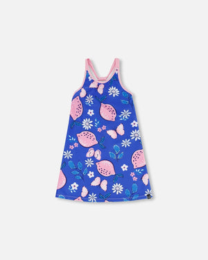 Beach Dress Royal Blue Printed Pink Lemon - F30NG54_057