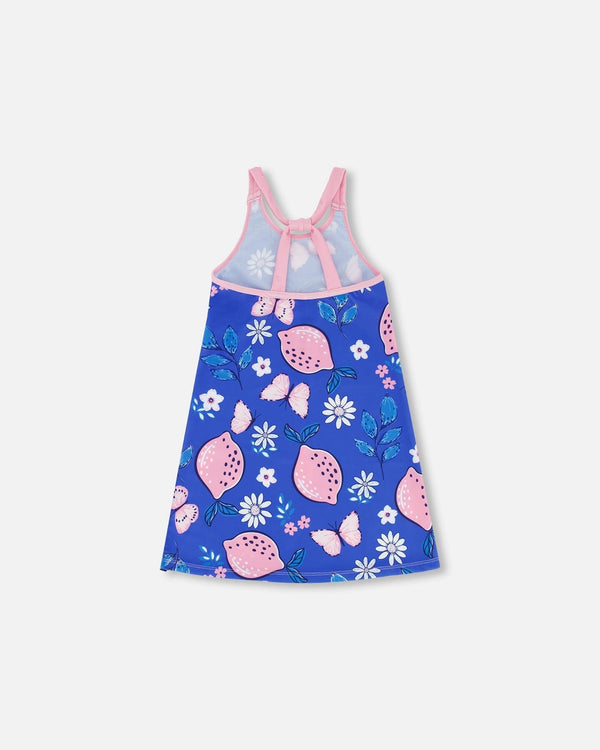 Beach Dress Royal Blue Printed Pink Lemon - F30NG54_057