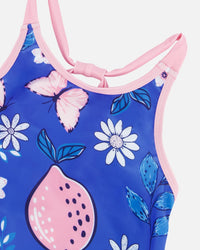 Beach Dress Royal Blue Printed Pink Lemon - F30NG54_057