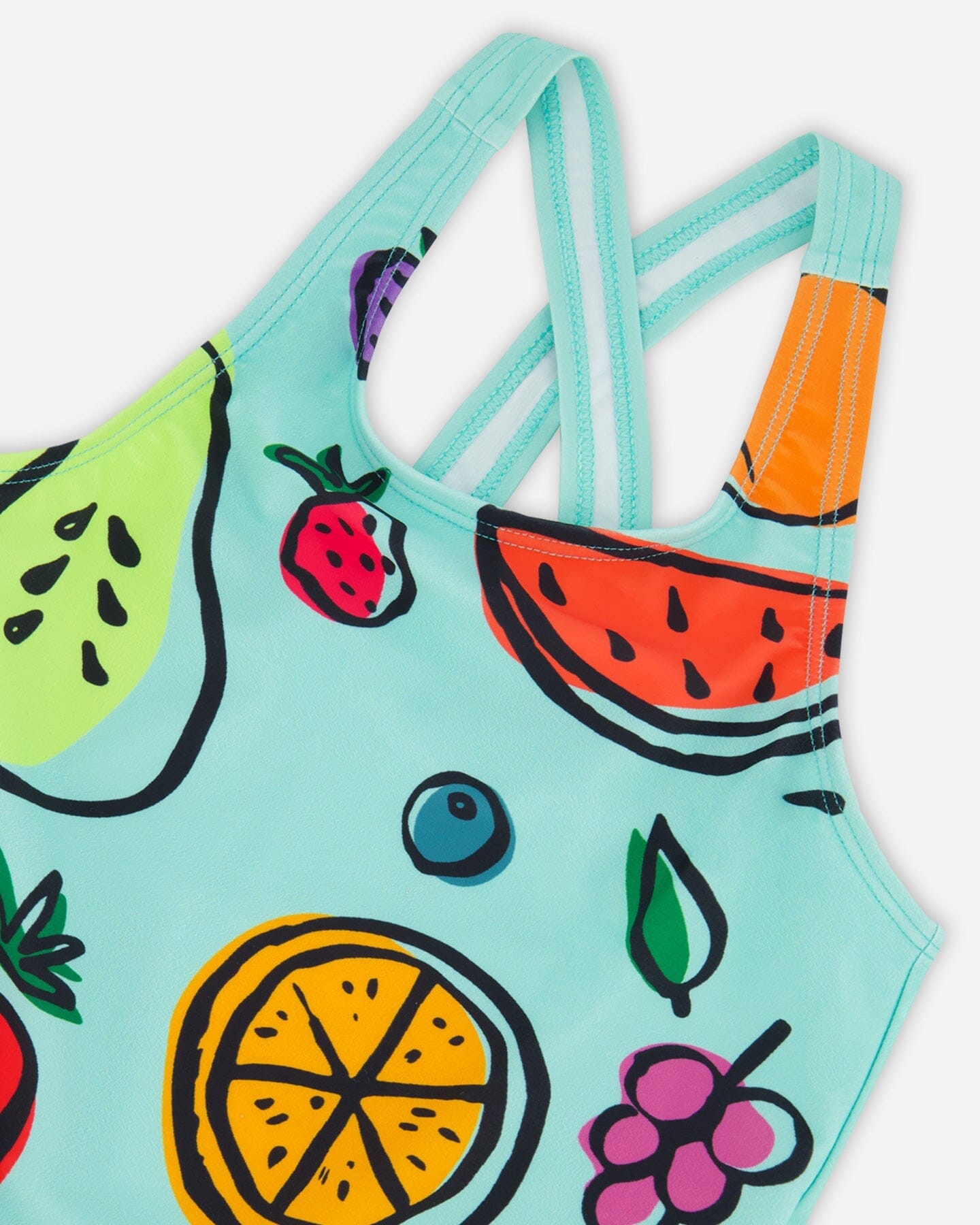 One Piece Swimsuit Baby Blue Printed Fruits - F30NG61_058