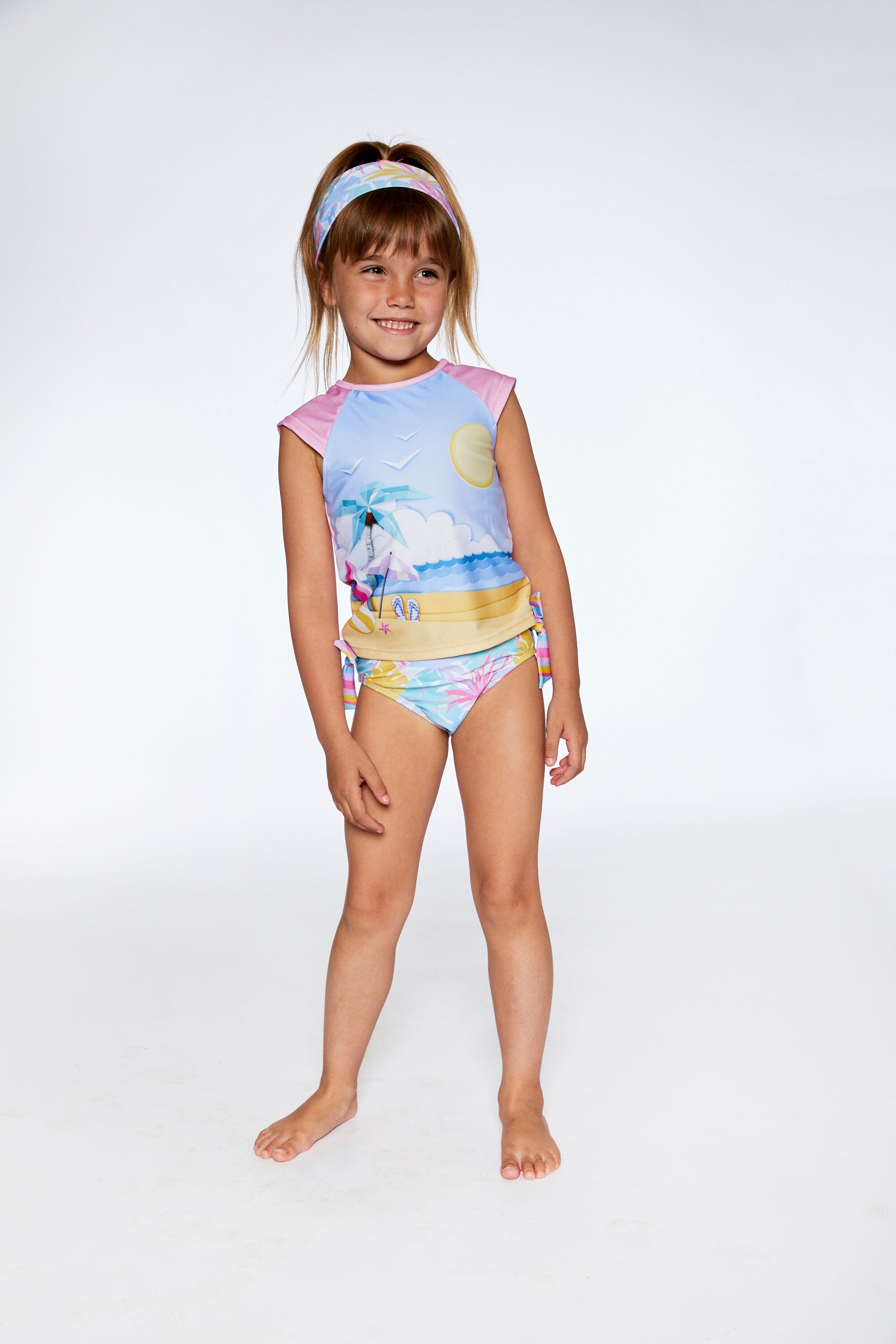 Two Piece Rashguard Swimsuit Palm Leaf Pastel Print - F30NG92_070