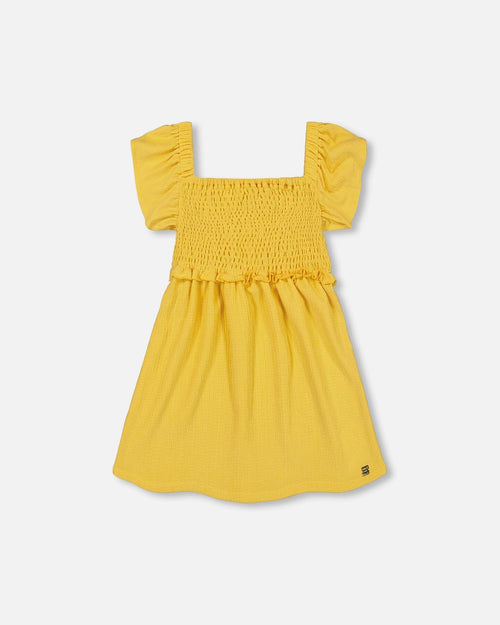 Textured Knit Smocked Dress Yellow - F30O96_239