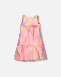 Sleeveless Frills Mesh Dress Rainbow Swirl - F30O97_000