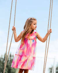 Sleeveless Frills Mesh Dress Rainbow Swirl - F30O97_000