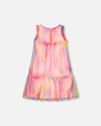 Sleeveless Frills Mesh Dress Rainbow Swirl - F30O97_000