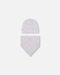 Organic Cotton Hat And Bib Set Lilac Printed Little Flowers - F30PA10_066