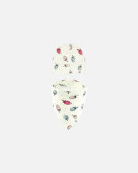 Organic Cotton Hat And Bib Set Off White Printed Strawberry Accessories Deux par Deux 