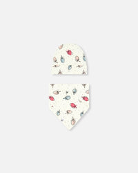 Organic Cotton Hat And Bib Set Off White Printed Strawberry Accessories Deux par Deux 