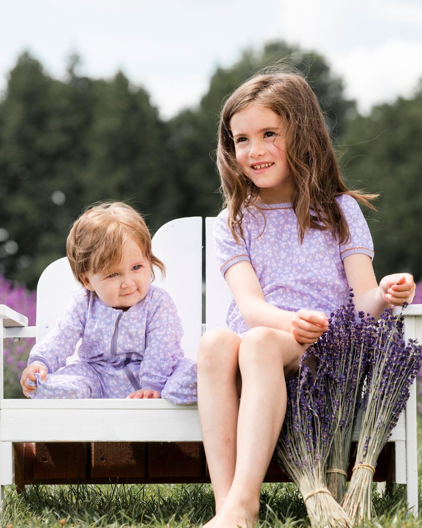 Organic Cotton One Piece Pajama Lilac Printed Little Flowers