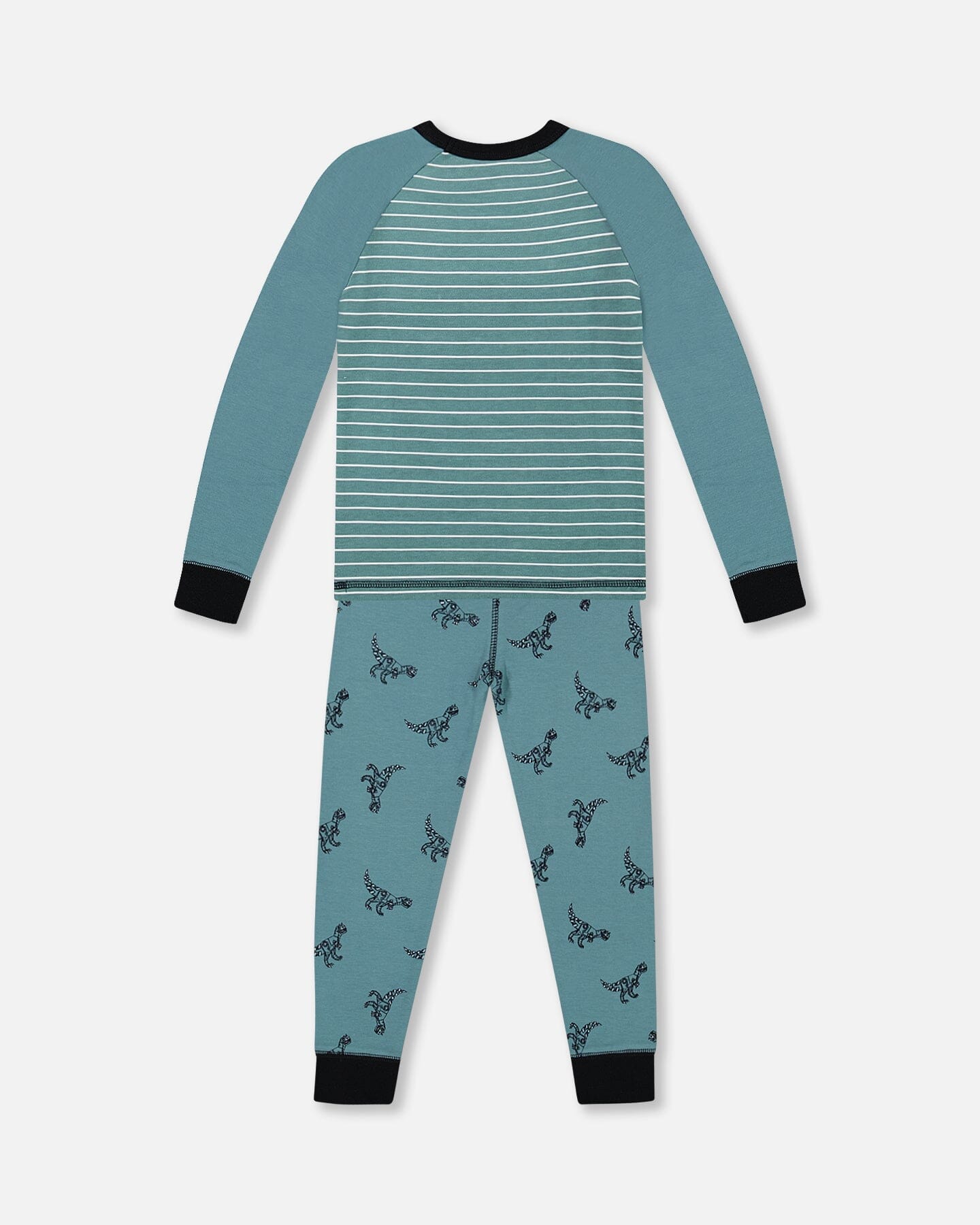 Organic Cotton Long Sleeve Two Piece Pajama Set Teal With Mechanical Dinosaurs Print - F30PB14US_063