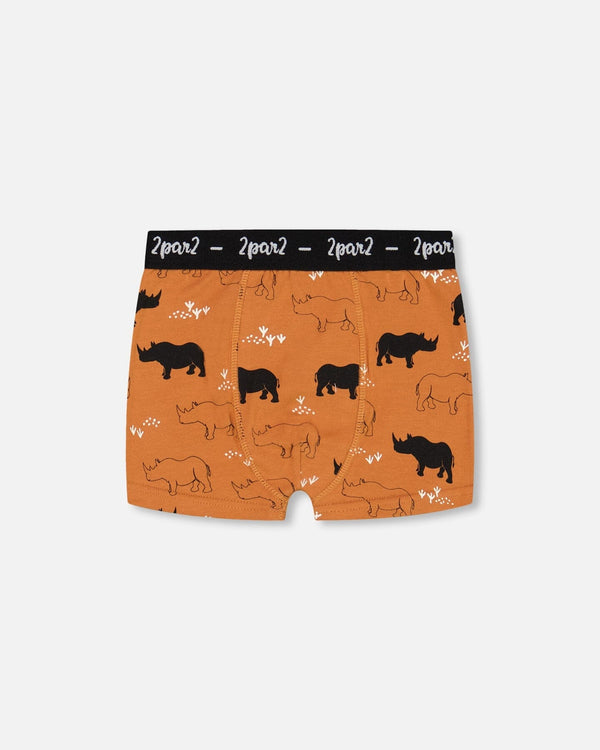 Organic Cotton Boxer Short Caramel Printed Rhinoceros - F30PB60_059