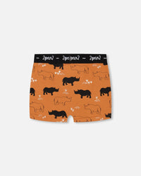 Organic Cotton Boxer Short Caramel Printed Rhinoceros - F30PB60_059