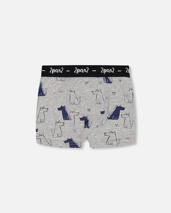 Organic Cotton Boxer Short Grey Mix Printed Dogs - F30PB60_061