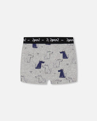 Organic Cotton Boxer Short Grey Mix Printed Dogs - F30PB60_061