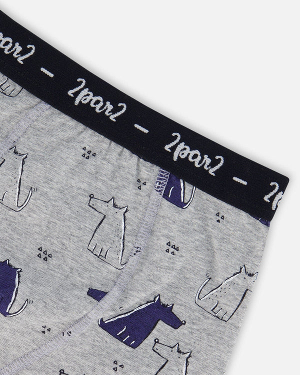 Organic Cotton Boxer Short Grey Mix Printed Dogs - F30PB60_061