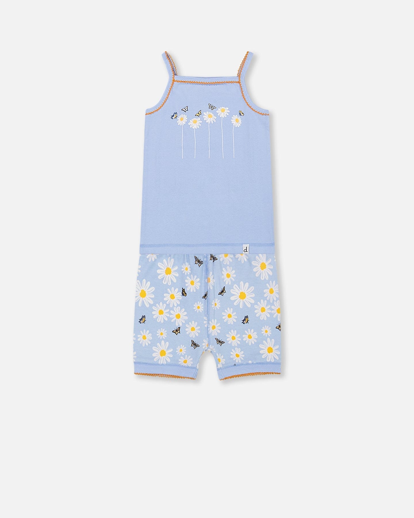 Organic Cotton Two Piece Pajama Set Baby Blue Printed Daisies - F30PG10_064