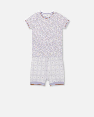 Organic Cotton Two Piece Pajama Set Lilac Printed Little Flowers - F30PG12US_066