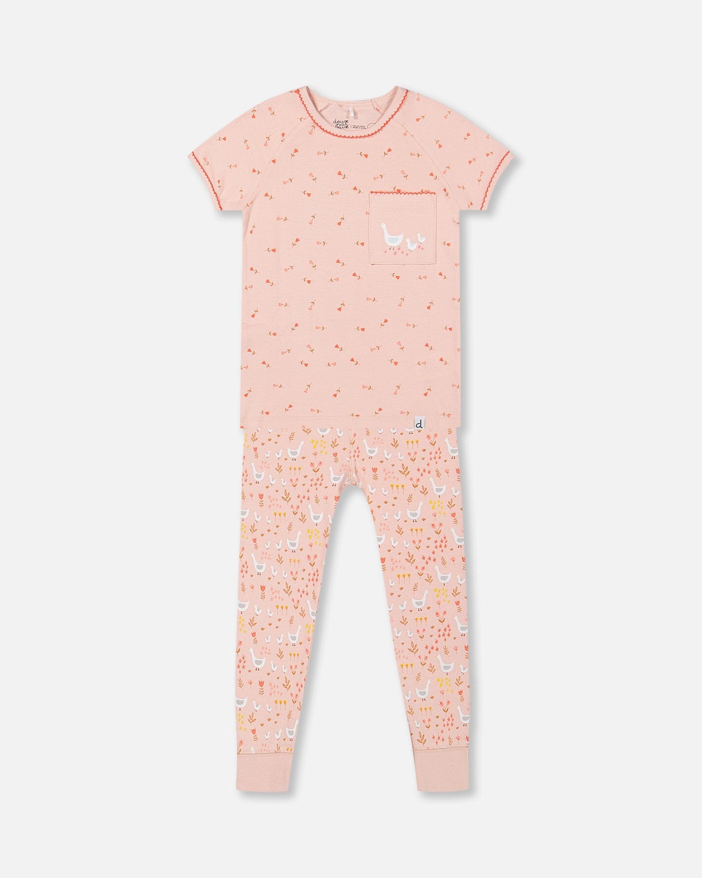 Ensemble pyjama deux pièces en coton bio rose imprimé oie - f30pg13us_069