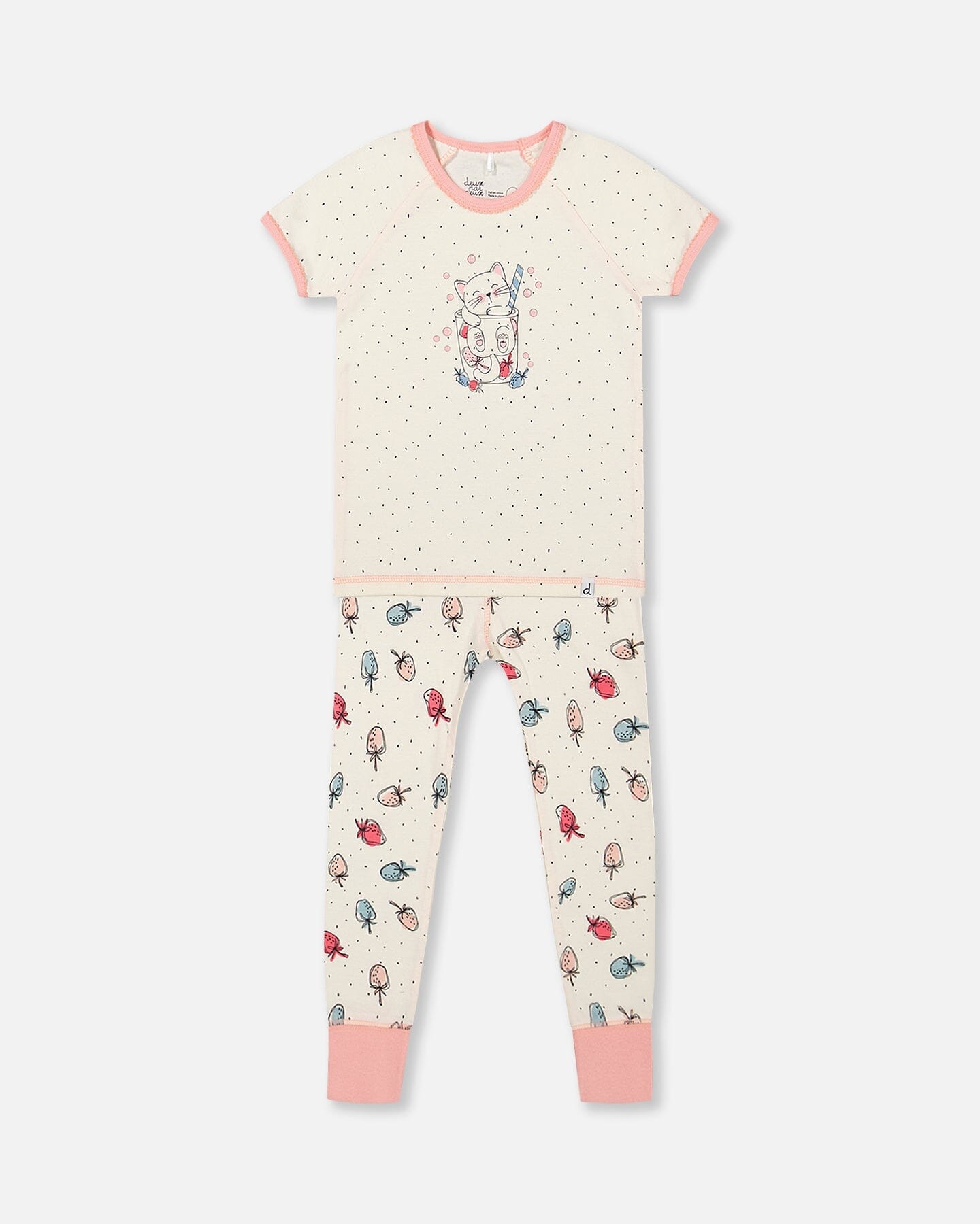 Ensemble pyjama deux pièces en coton bio blanc cassé imprimé fraise - f30pg14us_071